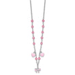 Sterling Silver Rhodium-plated Polished Pink Enamel & Crystal Hearts & Bow w/ 1 inch Extension Children's Necklace