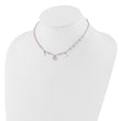 Sterling Silver Rhodium-plated Polished Pink Enamel & Crystal Hearts & Bow w/ 1 inch Extension Children's Necklace