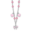 Sterling Silver Rhodium-plated Polished Pink Enamel & Crystal Hearts & Bow w/ 1 inch Extension Children's Necklace