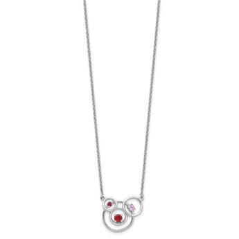 Sterling Silver Polished Amethyst, Garnet and Pink Tourmaline Circles with 2 Inch Extension Necklace - Birthstone Company