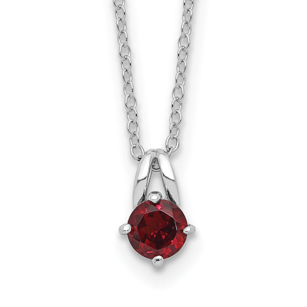 Sterling Silver Rhodium-Rhodium-Plated .6GA Garnet 16in w/1in ext Necklace - Birthstone Company