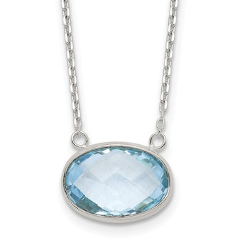 Sterling Silver Polished Oval Blue Topaz 17in w/.5in ext Necklace - Birthstone Company
