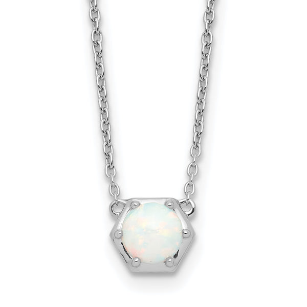 Sterling Silver Rhodium-plated Polished Created Opal 18in Necklace