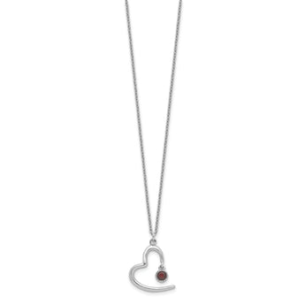 Sterling Silver Rhod-pltd Open Heart .06 Garnet 16in w/2in Ext Necklace