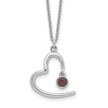 Sterling Silver Rhodium-Platedod-pltd Open Heart .06 Garnet 16in With 2 Inch Extention Necklace - Birthstone Company