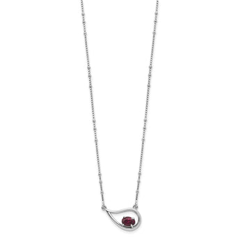 Sterling Silver Rhodium-Platedod-pltd Teardrop Rhodium-Platedod. Garnet 16in With 2 Inch Extention Necklace - Birthstone Company