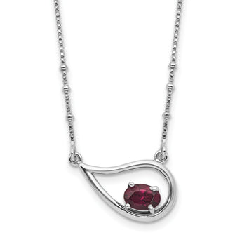 Sterling Silver Rhodium-Platedod-pltd Teardrop Rhodium-Platedod. Garnet 16in With 2 Inch Extention Necklace - Birthstone Company