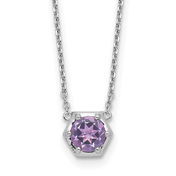 Sterling Silver Rhodium-plated Polished Amethyst Necklace
