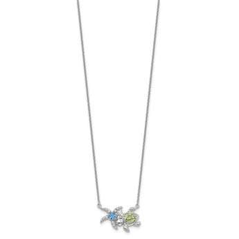 Sterling Silver Rhodium-Rhodium-Plated Peridot and Light Swiss Blue Topaz Turtle Starfish 18.75 inch Necklace - Birthstone Company