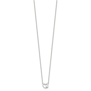 Sterling Silver E-Coating CZ Heart 16in w/2in ext Necklace