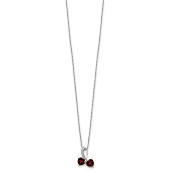 Sterling Silver/14k RH-plated Garnet/Diamond Heart 18in w/2in ext Necklace - Birthstone Company