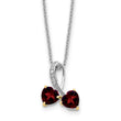 Sterling Silver/14k RH-plated Garnet/Diamond Heart 18in w/2in ext Necklace - Birthstone Company