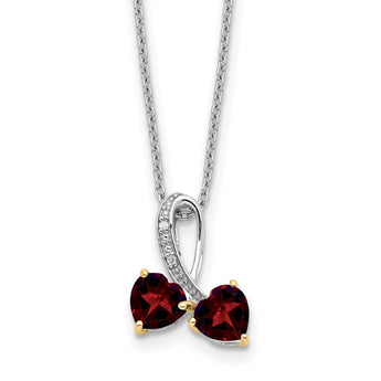 Sterling Silver/14k RH-plated Garnet/Diamond Heart 18in w/2in ext Necklace - Birthstone Company