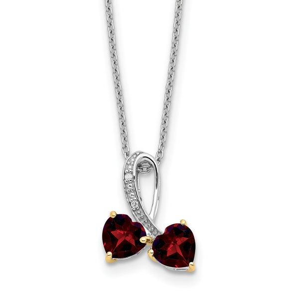 Sterling Silver/14k RH-plated Garnet/Diamond Heart 18in w/2in ext Necklace - Birthstone Company