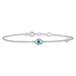 Sterling Silver Polished CZ and Mother of Pearl Evil Eye 6.75 Inch with 0.5 Inch Extension Bracelet - Birthstone Company