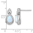 Sterling Silver Rhodium-plated Polished Lab Created Opal and CZ Teardrop Halo Dangle Post Earrings - Birthstone Company