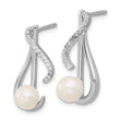Sterling Silver Rhodium-plated Polished CZ and 5-6mm Freshwater Cultured Pearl Swirl Post Earrings - Birthstone Company