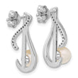 Sterling Silver Rhodium-plated Polished CZ and 5-6mm Freshwater Cultured Pearl Swirl Post Earrings - Birthstone Company