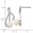 Sterling Silver Rhodium-plated Polished CZ and 5-6mm Freshwater Cultured Pearl Swirl Post Earrings - Birthstone Company
