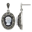 Sterling Silver Antiqued Marcasite with Black Agate and Mother of Pearl Cameo Dangle Post Earrings - Birthstone Company
