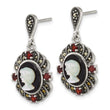 Sterling Silver Antiqued Marcasite and Garnet with Black Agate and Mother of Pearl Cameo Dangle Post Earrings - Birthstone Company