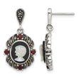 Sterling Silver Antiqued Marcasite and Garnet with Black Agate and Mother of Pearl Cameo Dangle Post Earrings - Birthstone Company