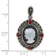 Sterling Silver Antiqued Marcasite and Garnet with Black Agate and Mother of Pearl Cameo Pendant - Birthstone Company