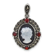 Sterling Silver Antiqued Marcasite and Garnet with Black Agate and Mother of Pearl Cameo Pendant - Birthstone Company