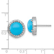 Sterling Silver Rhodium-plated Polished CZ Halo and Reconstituted Turquoise Cabochon Circle Post Earrings - Birthstone Company