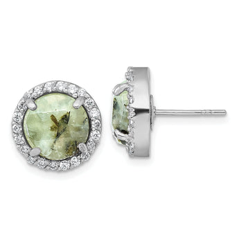 Cubic Zirconia Halo Prehnite Circle Stud Earrings in Sterling Silver, 13.4mm