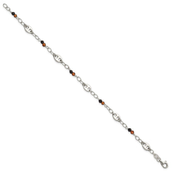 Sterling Silver Polished and Beaded Garnet and Spinel Fancy Link 7.5 inch Bracelet - Birthstone Company