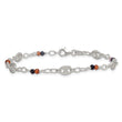 Sterling Silver Polished and Beaded Garnet and Spinel Fancy Link 7.5 inch Bracelet - Birthstone Company