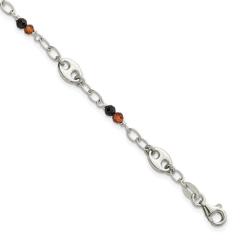 Sterling Silver Polished and Beaded Garnet and Spinel Fancy Link 7.5 inch Bracelet - Birthstone Company