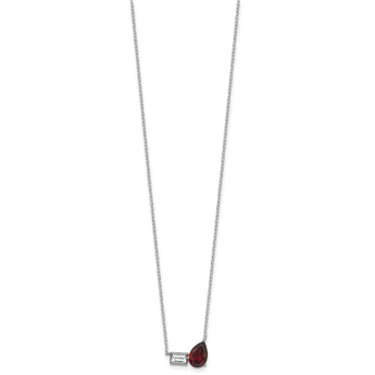 Sterling Silver Rhodium-plated Polished Pear Garnet and Emerald-cut White Topaz 16 Inch with 2 Inch Extension Necklace - Birthstone Company