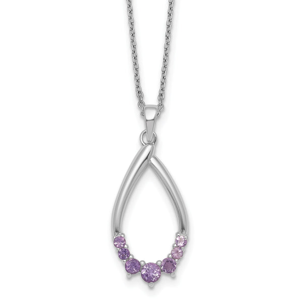 Sterling Silver Rhodium-plated Polished Amethyst Teardrop 16 Inch with 2 Inch Extension Necklace - Birthstone Company