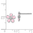 Sterling Silver Madi K Rhodium-plated Polished Pink Enamel & Crystal Flower Children's Post Earrings