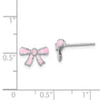 Sterling Silver Madi K Rhodium-plated Pink Enamel Bow Children's Post Earrings