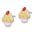 Sterling Silver Madi K Rhodium-plated Polished Multi-color Enameled & Crystal Cupcake Children's Post Earrings