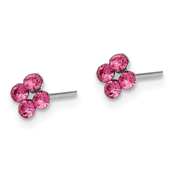 Sterling Silver Madi K Rhodium-plated Polished Pink Crystal Flower Children's Post Earrings