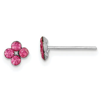 Sterling Silver Madi K Rhodium-plated Polished Pink Crystal Flower Children's Post Earrings