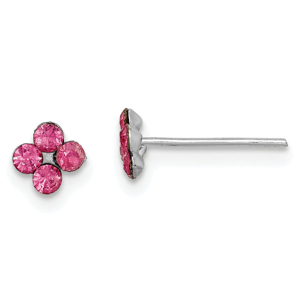 Sterling Silver Madi K Rhodium-plated Polished Pink Crystal Flower Children's Post Earrings