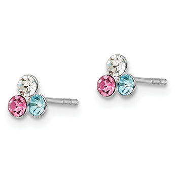 Sterling Silver Madi K Rhodium-plated Polished Pink, Blue & White Crystal Children's Post Earrings