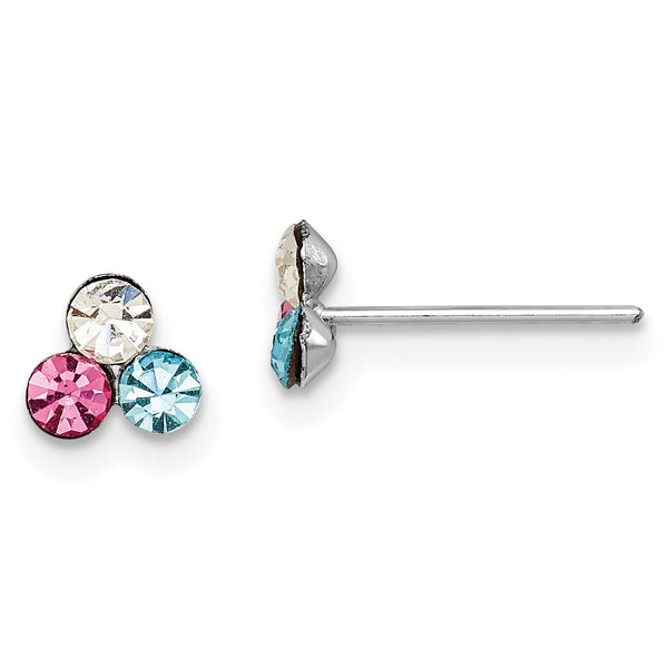 Sterling Silver Madi K Rhodium-plated Polished Pink, Blue & White Crystal Children's Post Earrings