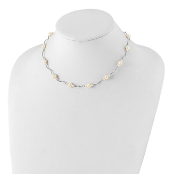 Sterling Silver Rhodium-plated 3-7mm White Near-Round Freshwater Cultured Pearl 13-Station 16 inch with 2.5 inch Extension Necklace - Birthstone Company