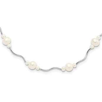 Sterling Silver Rhodium-plated 3-7mm White Near-Round Freshwater Cultured Pearl 13-Station 16 inch with 2.5 inch Extension Necklace