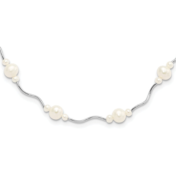 Sterling Silver Rhodium-plated 3-7mm White Near-Round Freshwater Cultured Pearl 13-Station 16 inch with 2.5 inch Extension Necklace