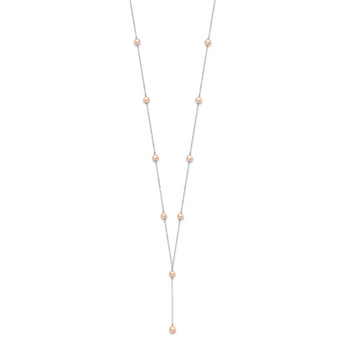 Sterling Silver Rhodium-plated 6-8mm Pink Teardrop and Semi-Round Freshwater Cultured Pearl 6-Station Y-Drop 16 inch Necklace