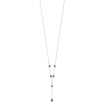 Sterling Silver Rhodium-plated 6-8mm Black Teardrop and Semi-Round Freshwater Cultured Pearl 6-Station Y-Drop 16 inch Necklace