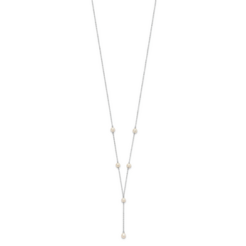 Sterling Silver Rhodium-plated 6-8mm White Teardrop and Semi-Round Freshwater Cultured Pearl 6-Station Y-Drop 16 inch Necklace