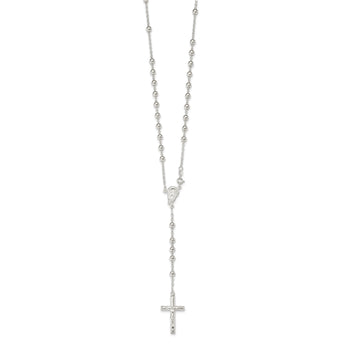 Sterling Silver Polished Beaded Rosary 30 inch Necklace